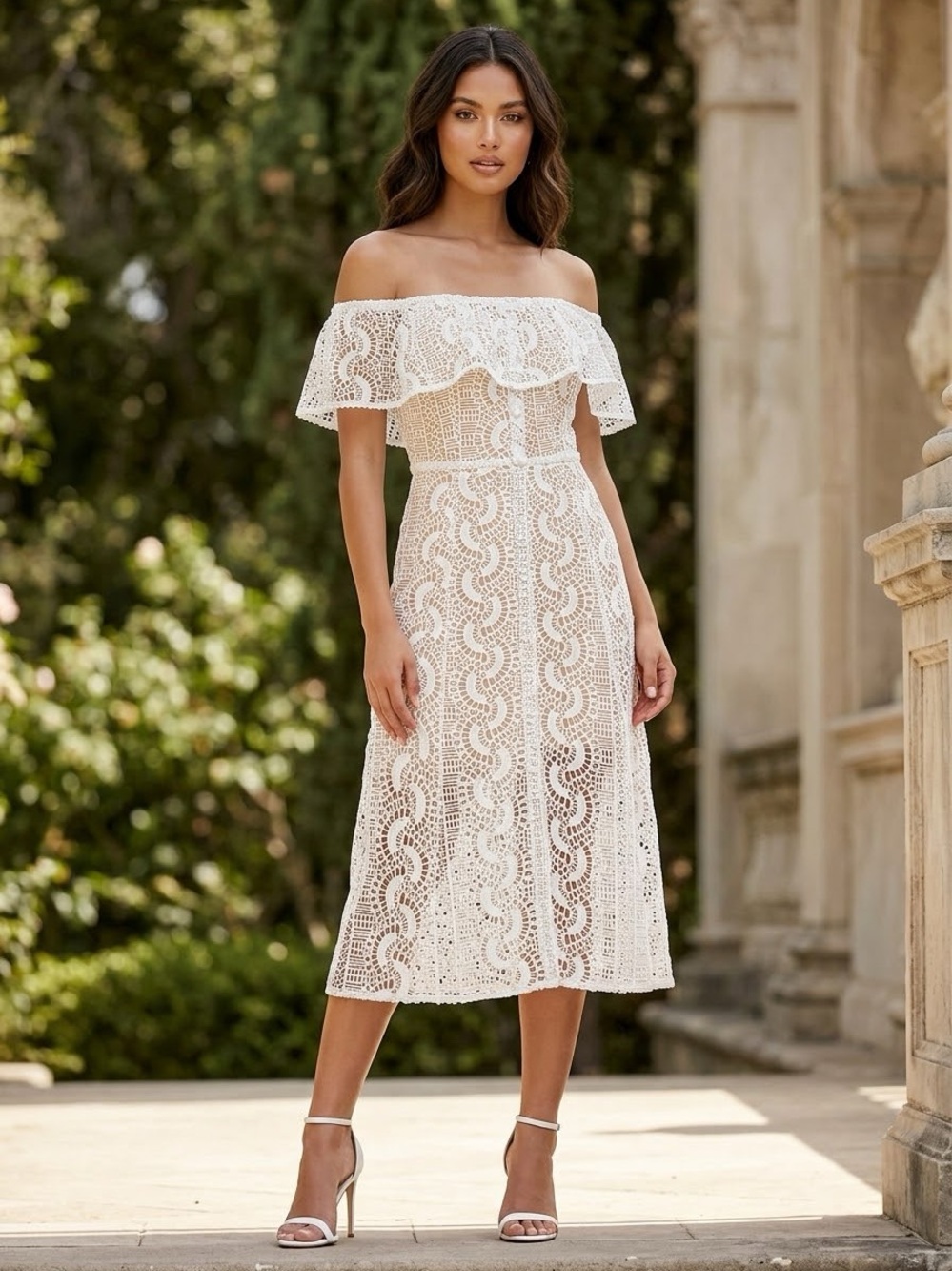 Line & Dot White Lace Off The Shoulder Dress Bridal Shower Engagement Size Large
